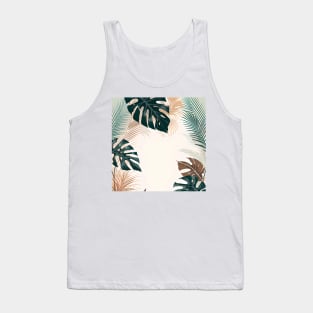 Minimalist Boho Chic Botanical Nature Teal Beige Tropical Plant Leaves Tank Top